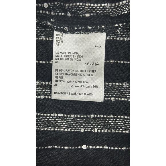 NWT STYLE & CO Women Black/Gray Metallic Collared Button Down Shirt Size M - Picture 4 of 5